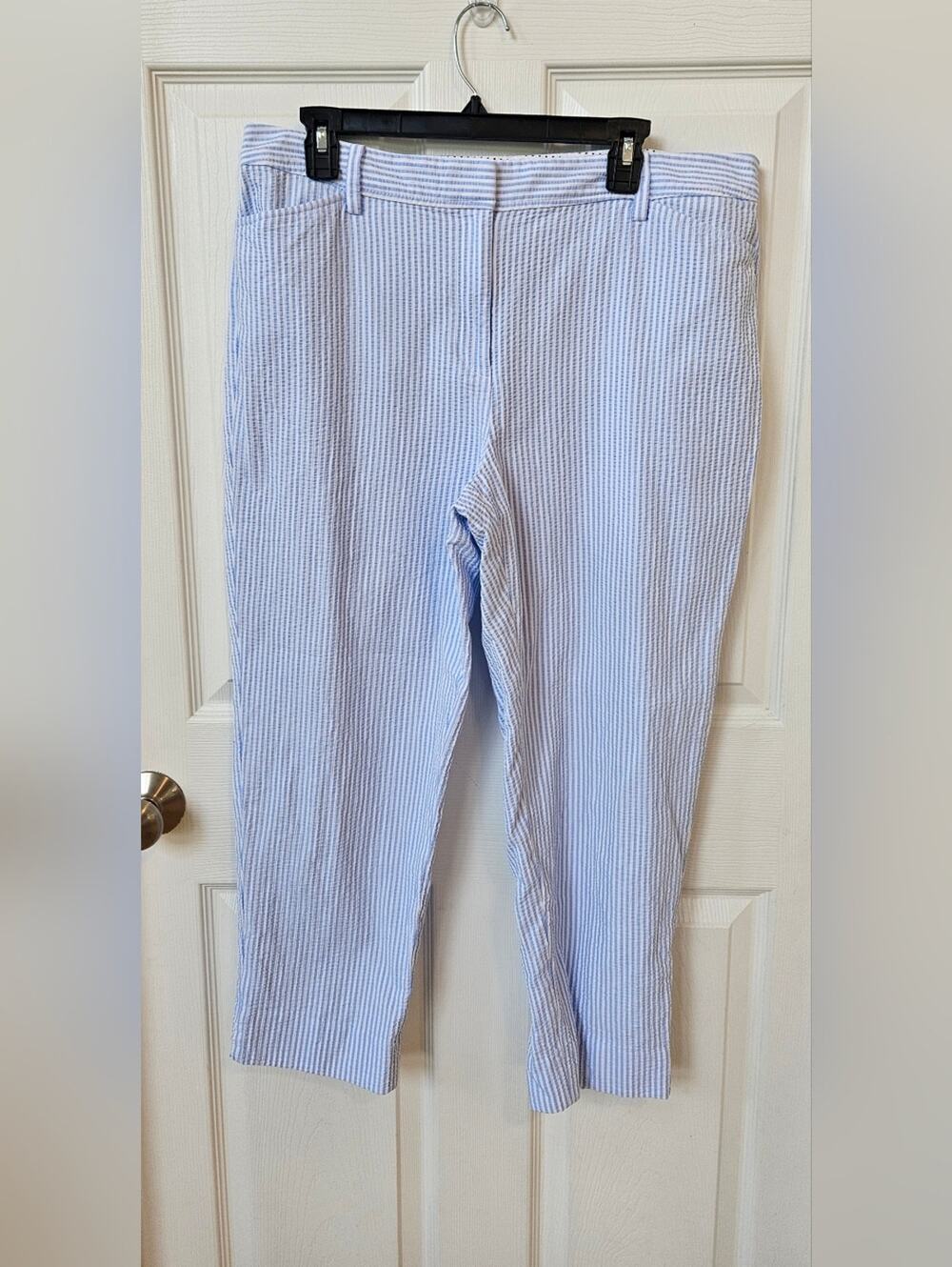 Talbots Seersucker Crop Pants Size 14 Blue White Striped Perfect Crop Cotton